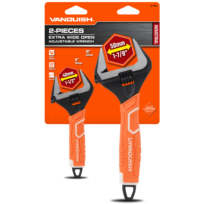 2-PIECES EXTRA WIDE-OPEN ADJUSTABLE WRENCH