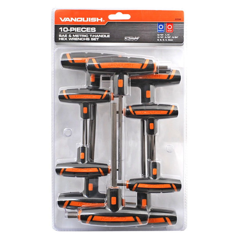10-PIECE SAE & METRIC T-HANDLE HEX WRENCHS SET